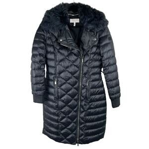 Escada Sport Black Quilted Real Fur Trim Long Down Puffer Jacket Coat 36 US 6